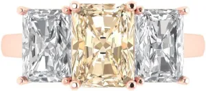 Morganite and Zircon sole Californian Engagement Ring - Emerald Cut 3-Stone in Solid 18K Rose Gold - Promise Ring for Women - Anniversary Bridal Gift (Size) Clara Pucci 4 ct Natural 