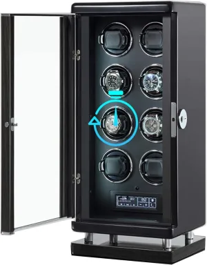 Motors Built-in Illumination Blue Led Light dissolve receive 6 Rotation Modes Storage Box for Winding 8 Automatic Watch Winder Smart Fingerprint with Remote Control Quiet 
