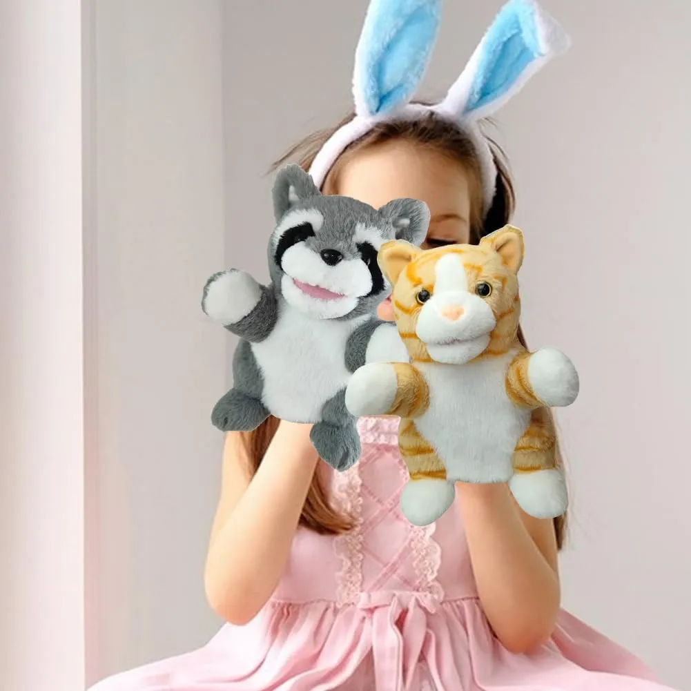 Mouth Cartoon Raccoon Stuffed Animal Plush Puppets Toys Interactive Plush Toys Kids Adults speechwriter inquire stubbornness Hand Puppets for Role Play Storytelling Show Theater Animal Hand Puppets with Movable 