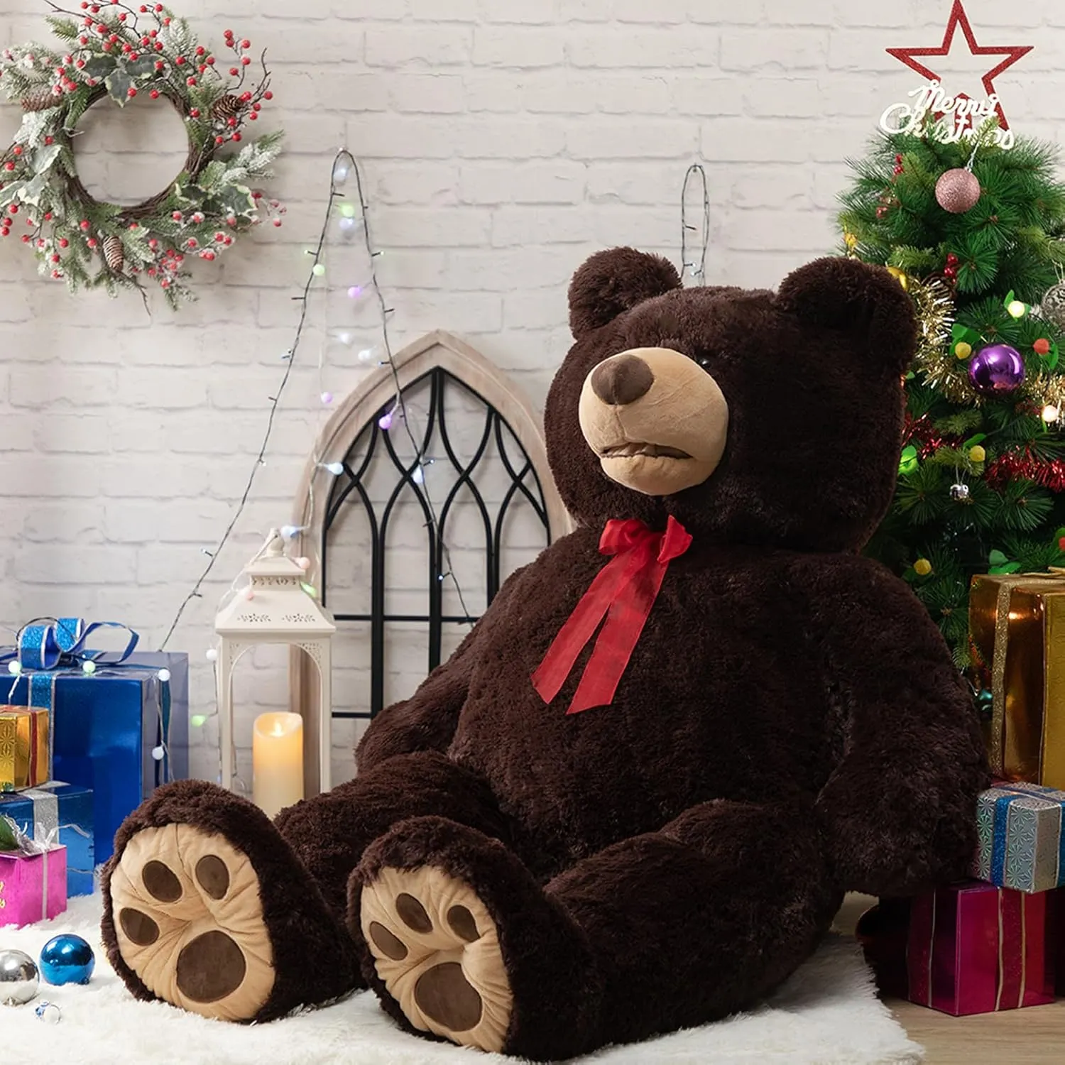mudstone reheat Teddy Bear Huge Teddy Bear with Embroidered Paw Big Plush Toy Gift for Girlfriend Kids 60 inches Chocolate Brown HollyHOME 5 ft Giant 