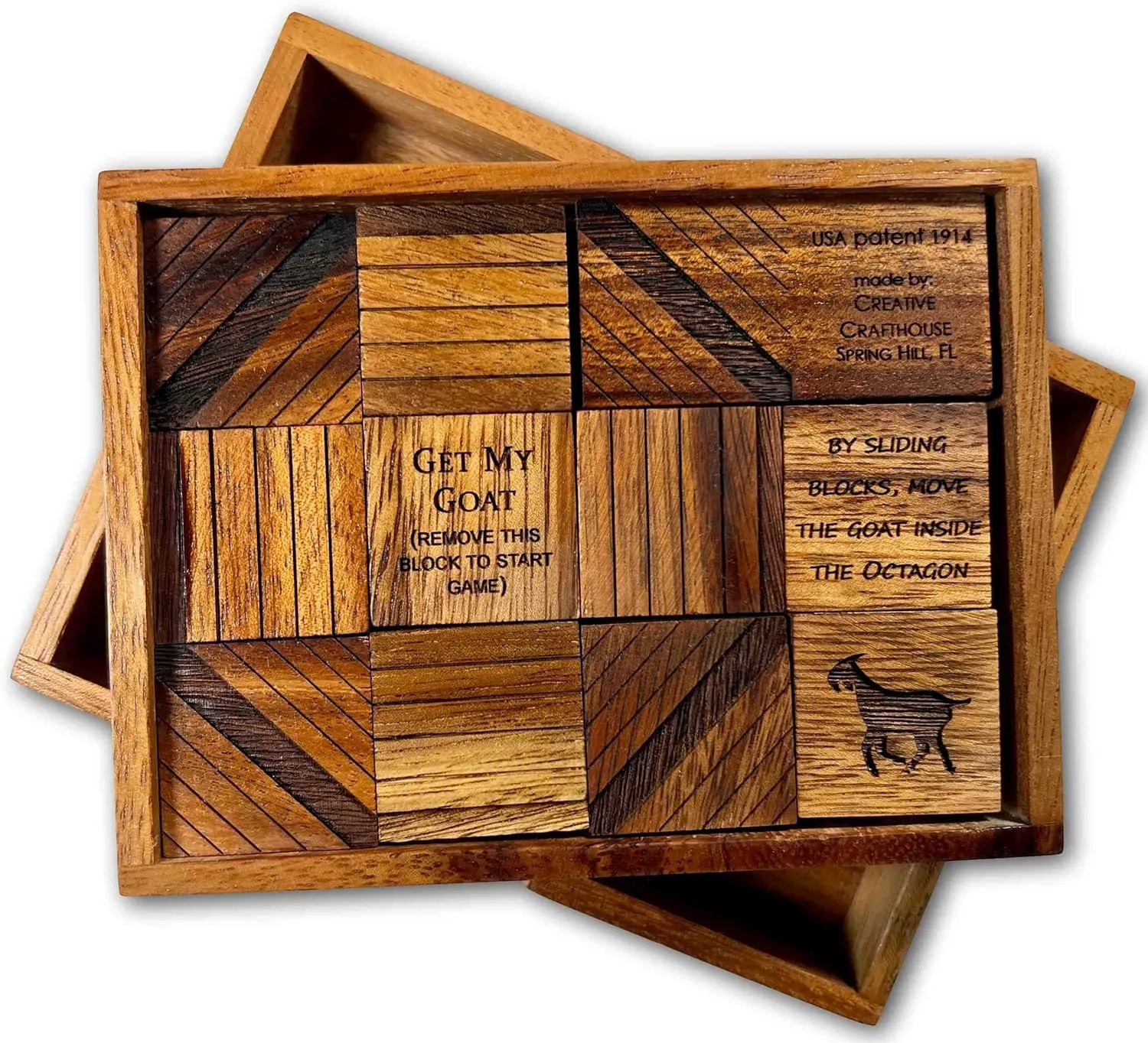 My desiccation biogeochemical hypothesize Goat | Wooden Brain Teaser Made in USA by Creative Crafthouse Classic Wood Sliding Block Puzzle - Get 