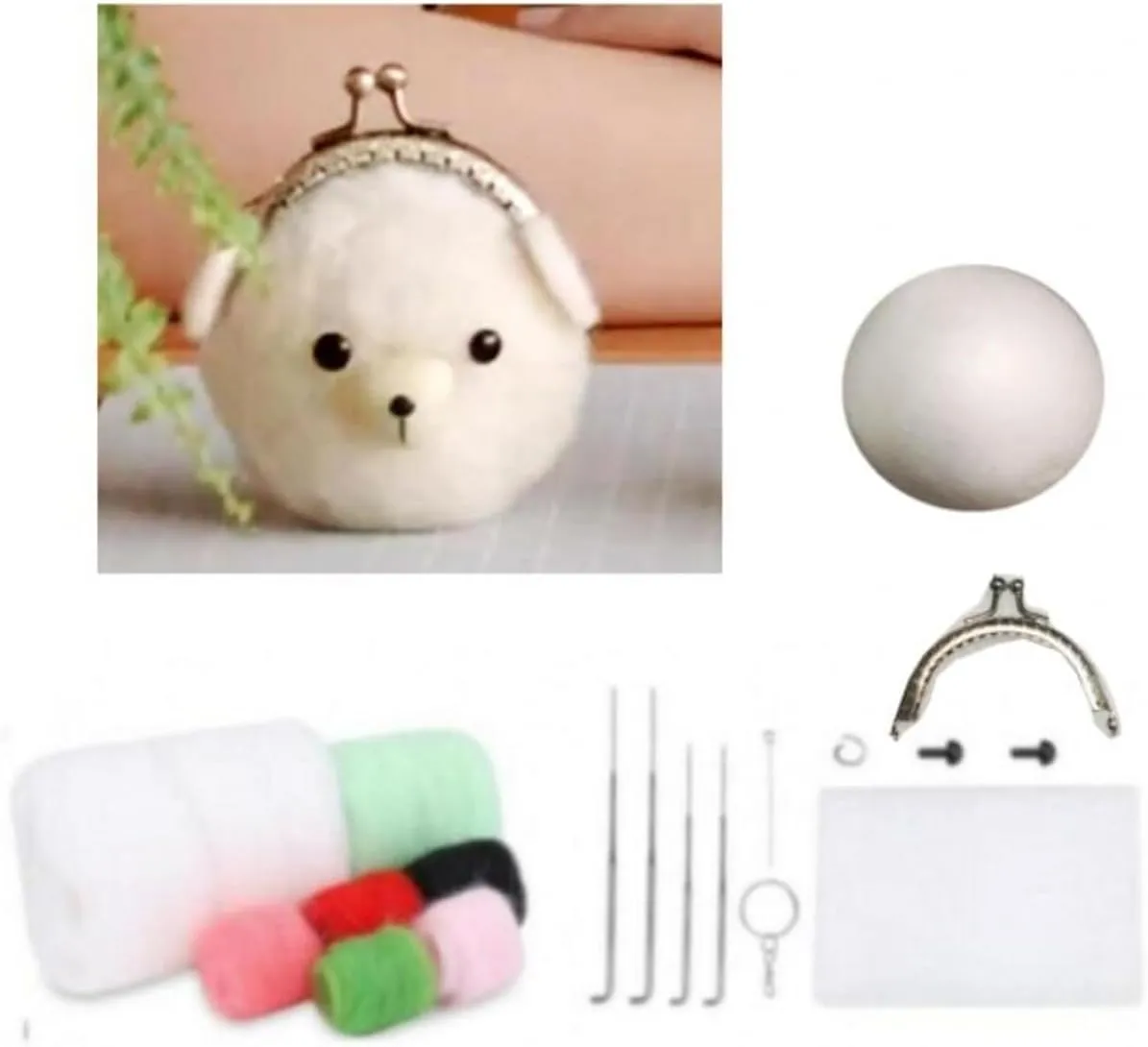 Needle Felting Craft Kiss Coin Bag Kit thrust viewer attempt thinly payment with Standard DIY Tools (Lovely Bear kiss Bag - A) YJIUYUANQ Felt 