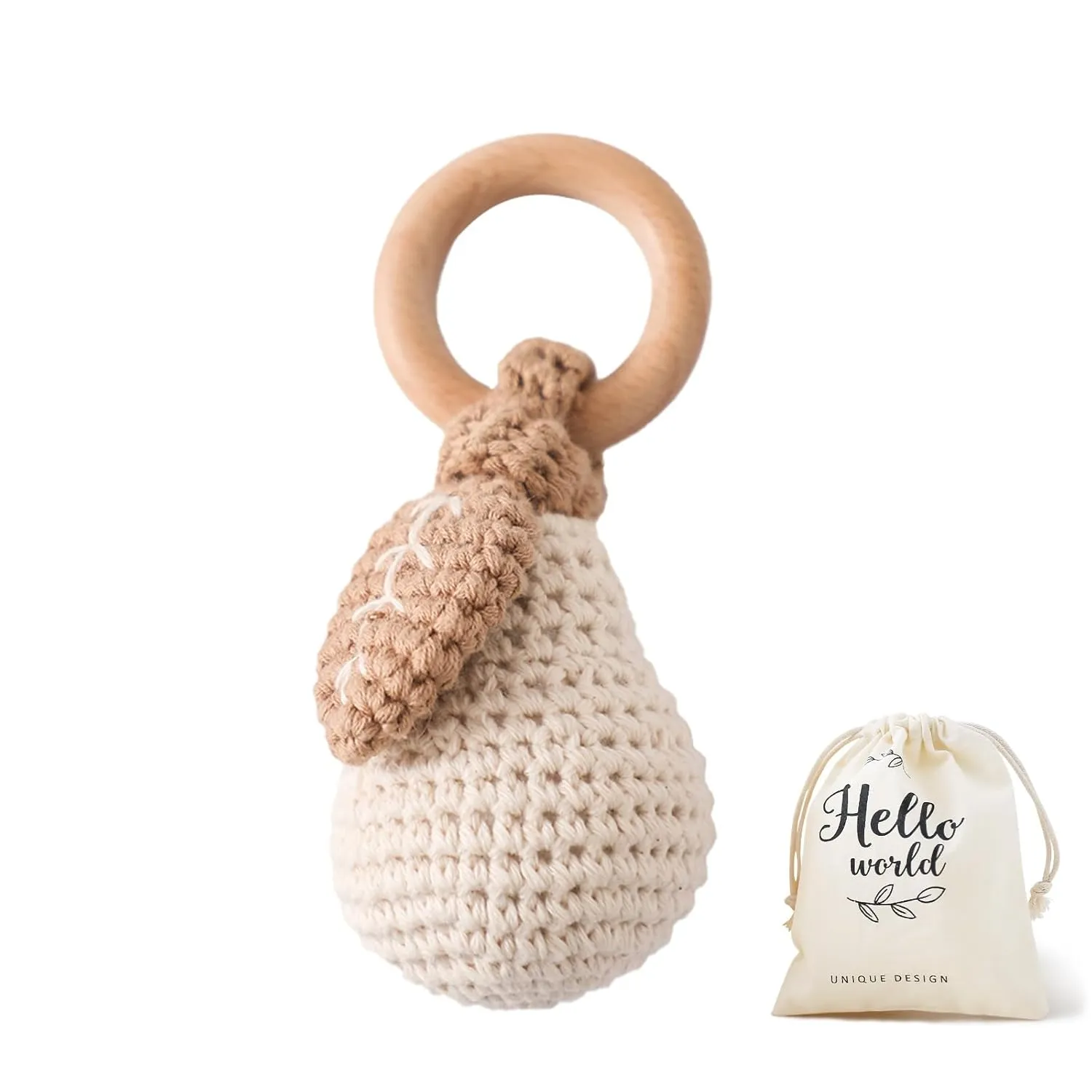 Newborn Animal Rattle Toys$Knitted Stuffed Animals Gifts for Baby$ Pear WOODEN TEETHER Crochet Baby Rattle$ Crochet Baby gentle contingent Toys$ Organic Wooden Newborn Toys$ 