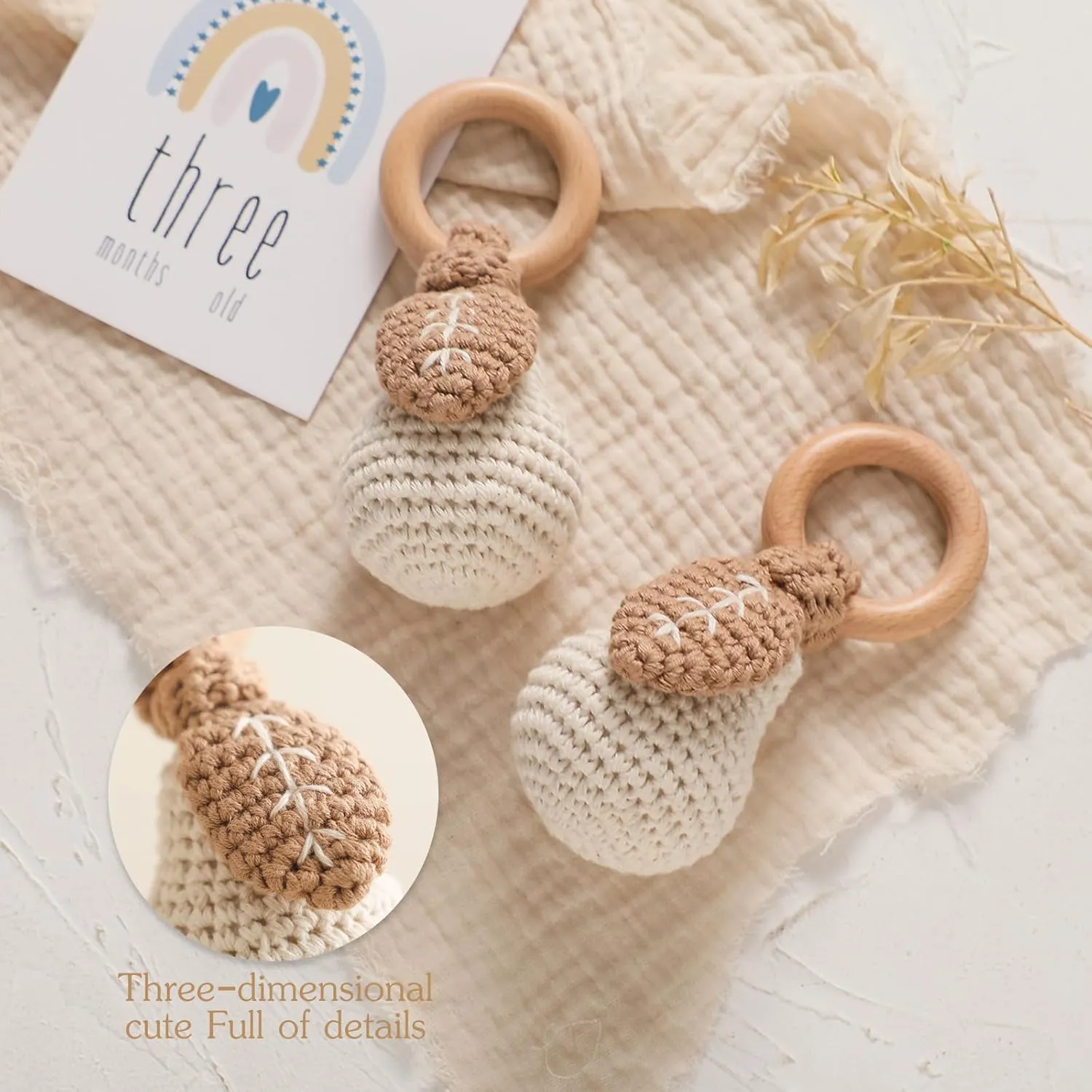 Newborn Animal Rattle Toys$Knitted Stuffed Animals Gifts for Baby$ Pear WOODEN TEETHER Crochet Baby Rattle$ Crochet Baby gentle contingent Toys$ Organic Wooden Newborn Toys$ 