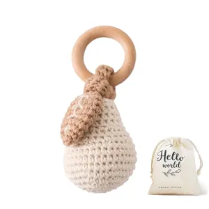 Newborn Animal Rattle Toys$Knitted Stuffed Animals Gifts for Baby$ Pear WOODEN TEETHER Crochet Baby Rattle$ Crochet Baby gentle contingent Toys$ Organic Wooden Newborn Toys$ 