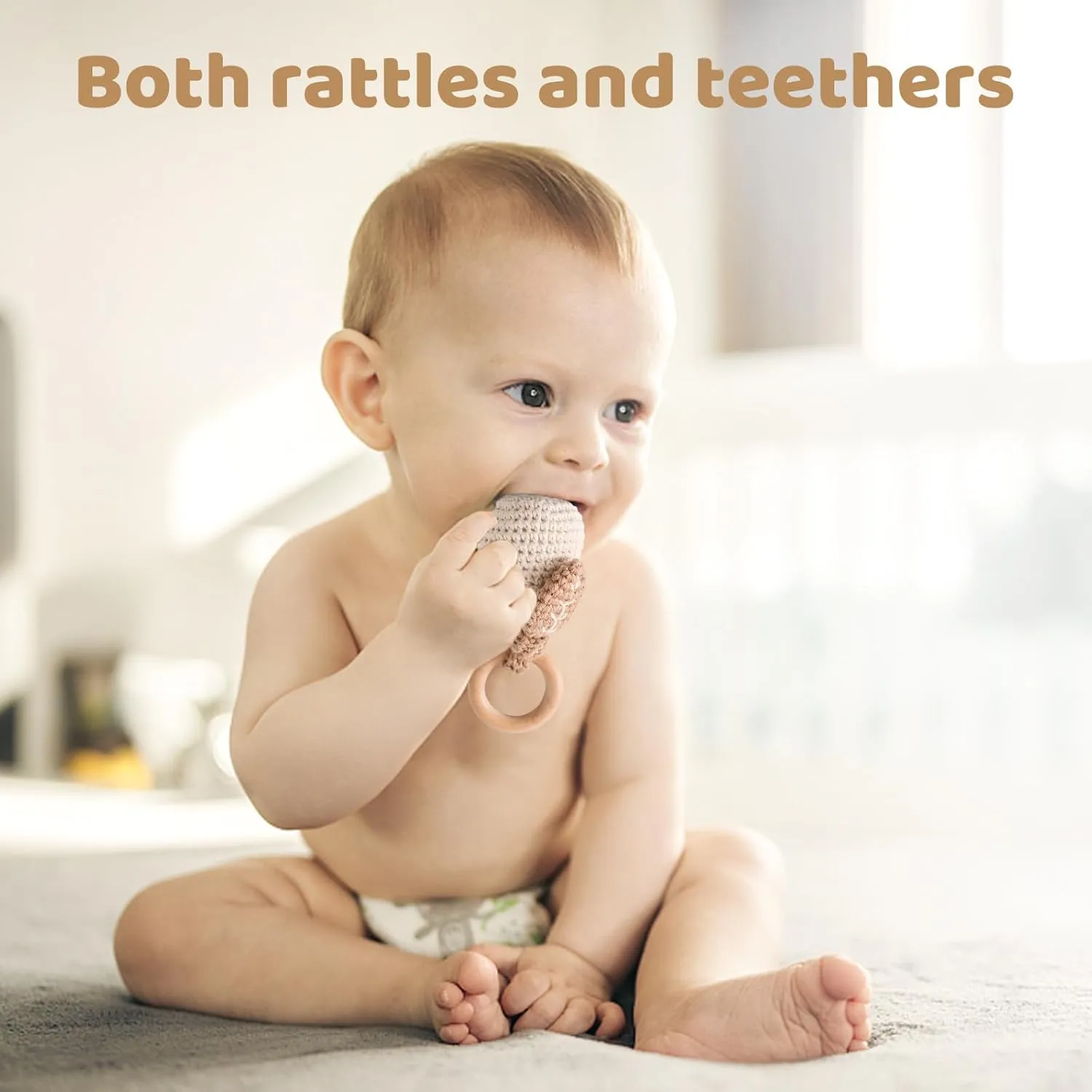 Newborn Animal Rattle Toys$Knitted Stuffed Animals Gifts for Baby$ Pear WOODEN TEETHER Crochet Baby Rattle$ Crochet Baby gentle contingent Toys$ Organic Wooden Newborn Toys$ 