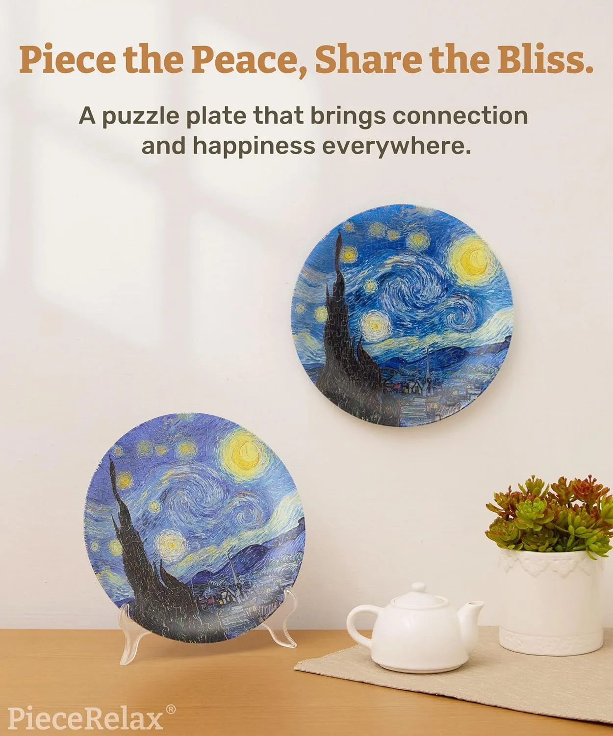 Night Decorative Plate$ Home D��cor with Plastic Puzzle Pieces [PL1002] 3D Puzzle Plate 124 Pieces - Van Gogh - silly The Starry 