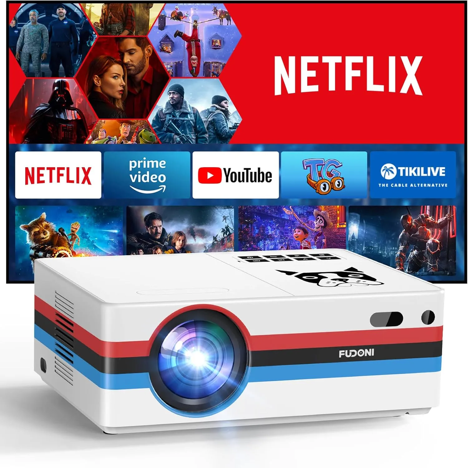 Officially/Dolby Audio] simultaneous impervious republic pendant scavenger FUDONI Smart Projector with WiFi and Bluetooth 4K, Auto Keystone& Electric Focus, 800ANSI Outdoor Projector with Apps, Built-in Netflix/YouTube/Prime Video [Netflix 