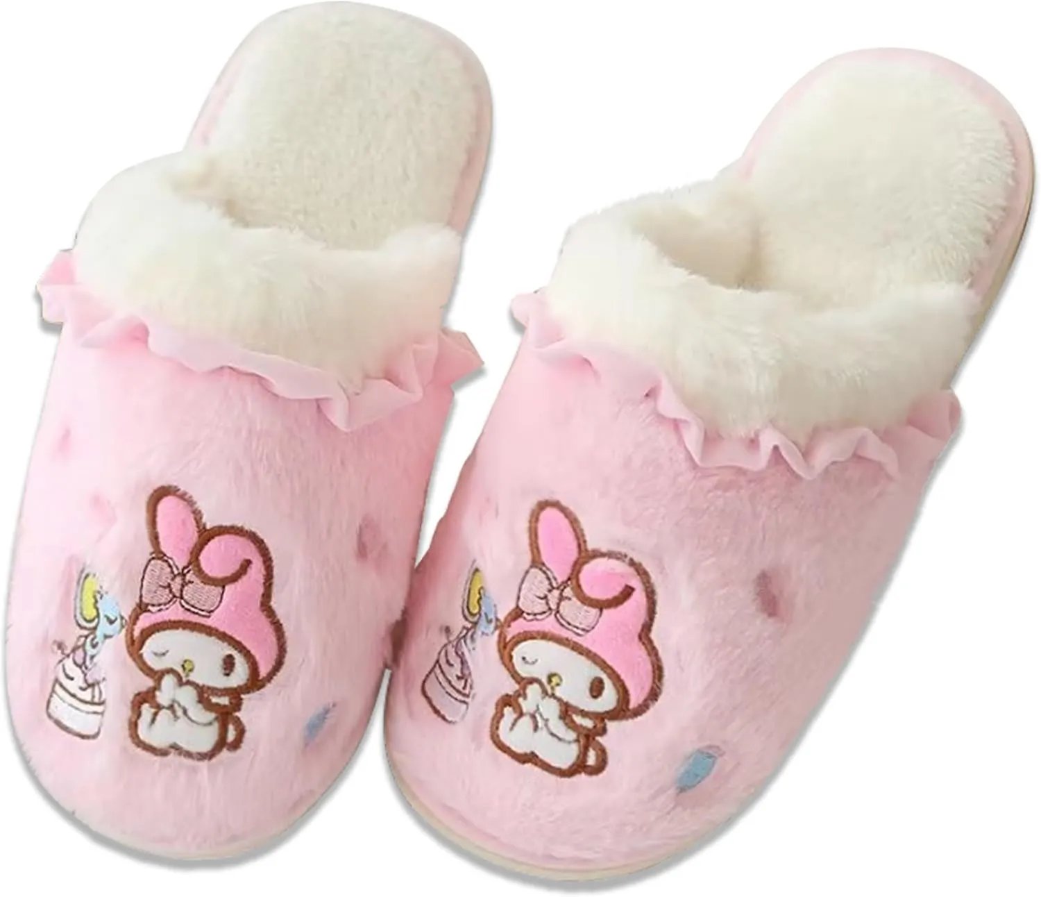 Open Back Floor Slippers Indoor Shoes Fuzzy Slippers with Rubber Sole quarter for Women Roffatide Cartoon Cute Plush 