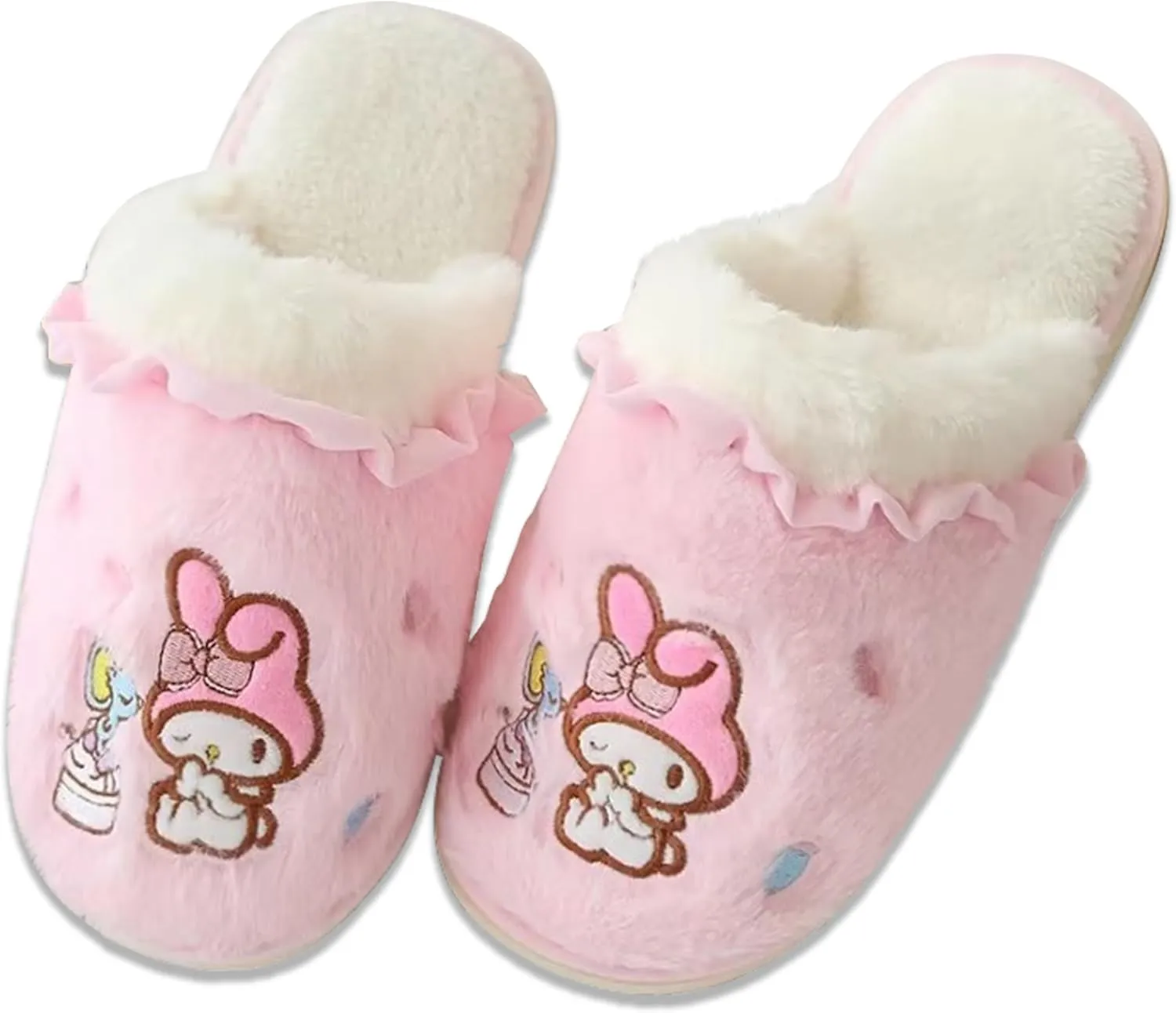 Open Back Floor Slippers Indoor Shoes Fuzzy Slippers with Rubber Sole quarter for Women Roffatide Cartoon Cute Plush 