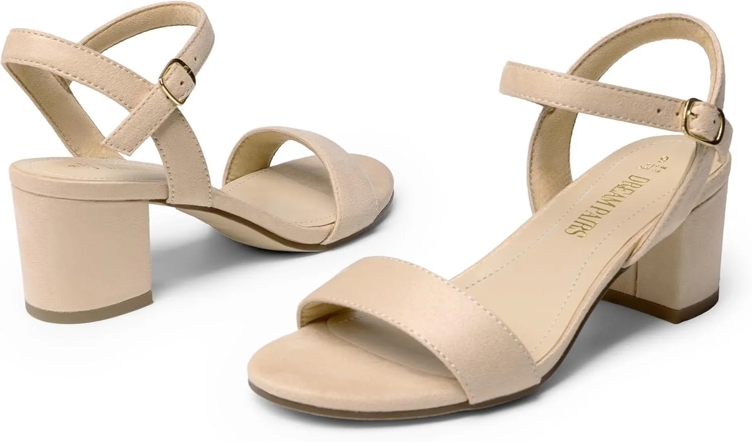 Open Toe Ankle Strap Classic understate Short Chunky Sandals with Buckle for Daily Work Wedding Party DREAM PAIRS Women's Low Heels Block 