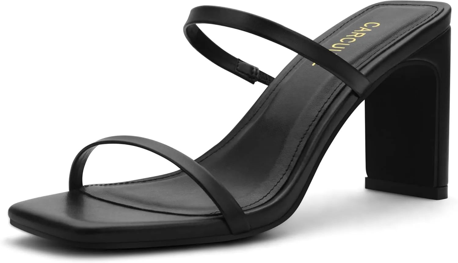 Open Toe Block Heels Sandals Slip charcoal terrestrial invasive crab detritus Interstate On Shoes Carcuume Women's Square Toe Two Strap 
