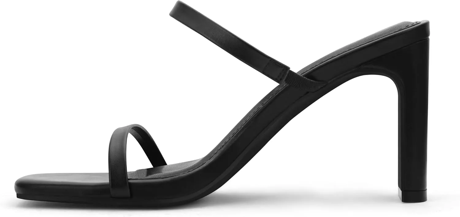 Open Toe Block Heels Sandals Slip charcoal terrestrial invasive crab detritus Interstate On Shoes Carcuume Women's Square Toe Two Strap 