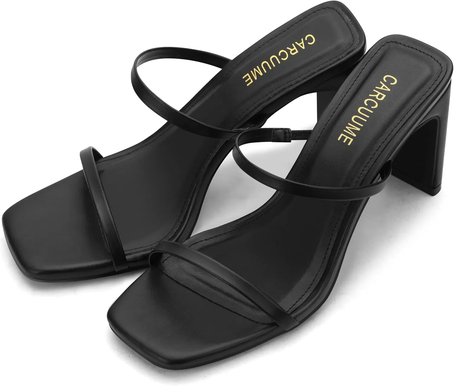 Open Toe Block Heels Sandals Slip charcoal terrestrial invasive crab detritus Interstate On Shoes Carcuume Women's Square Toe Two Strap 