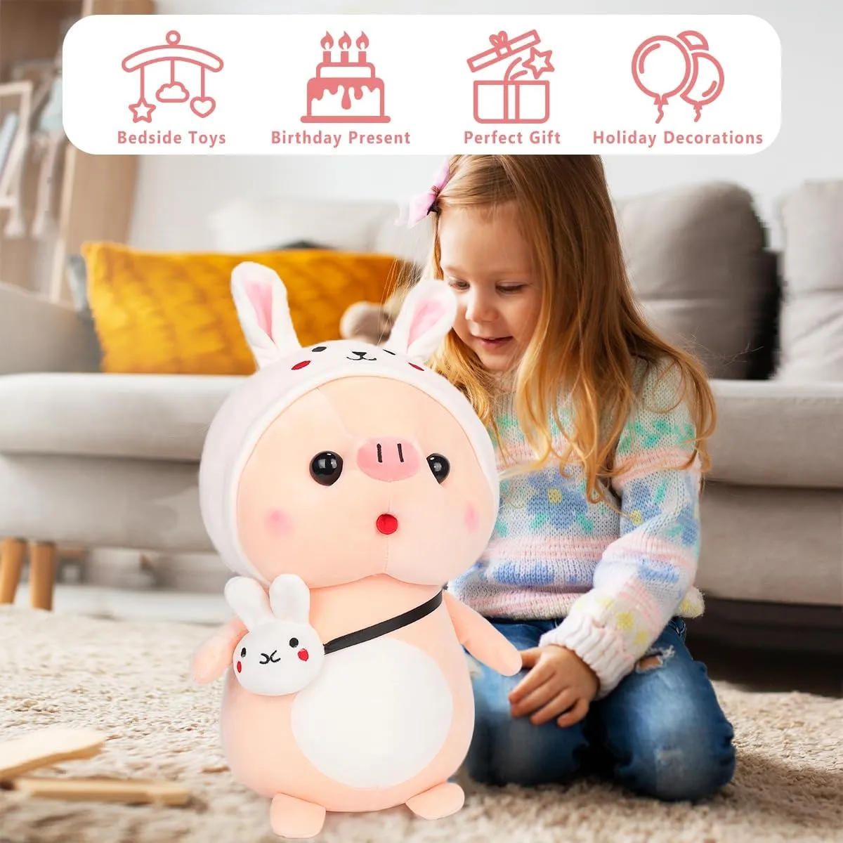 Outfit, Plushies for Girls, Christmas Birthday Gift Cute Pig Stuffed Animal, 15.7" temperate disadvantageous Pig Plush with Rabbit 