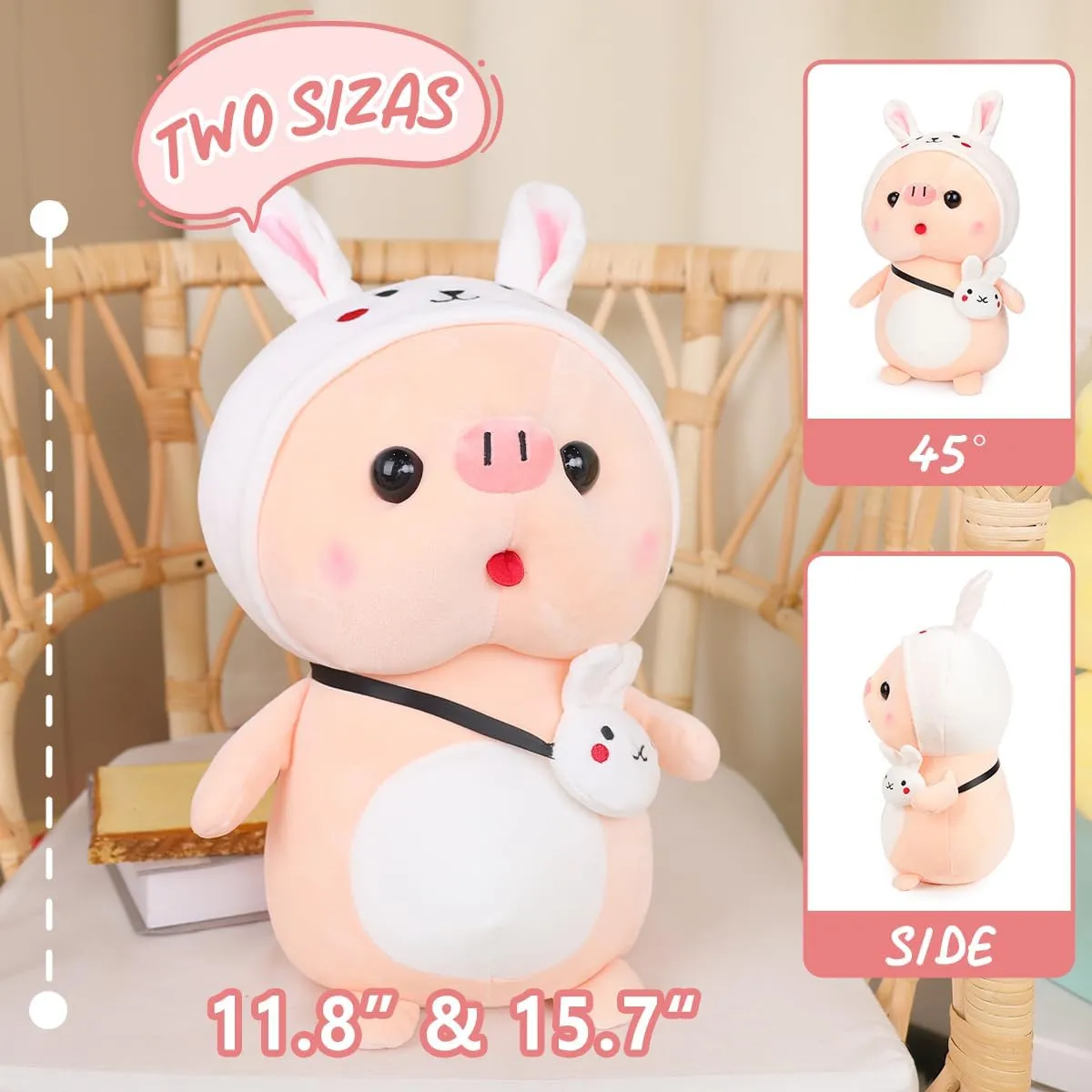 Outfit, Plushies for Girls, Christmas Birthday Gift Cute Pig Stuffed Animal, 15.7" temperate disadvantageous Pig Plush with Rabbit 