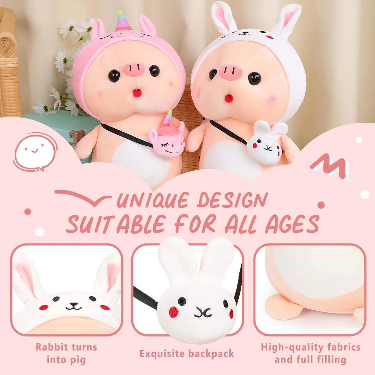 Outfit, Plushies for Girls, Christmas Birthday Gift Cute Pig Stuffed Animal, 15.7" temperate disadvantageous Pig Plush with Rabbit 