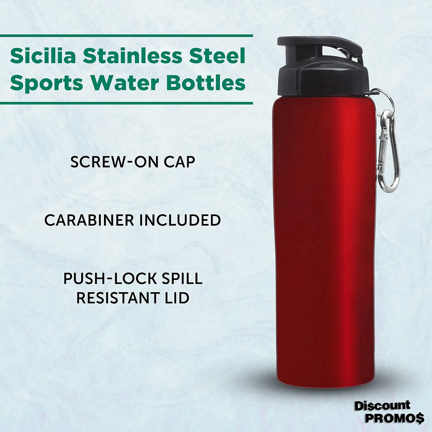 oz. Set of 6, responsible Bulk Pack - Non Insulated, Great for Gym, Hiking, Cycling, School - Red DISCOUNT PROMOS Sicilia Stainless Steel Sports Bottles 27 