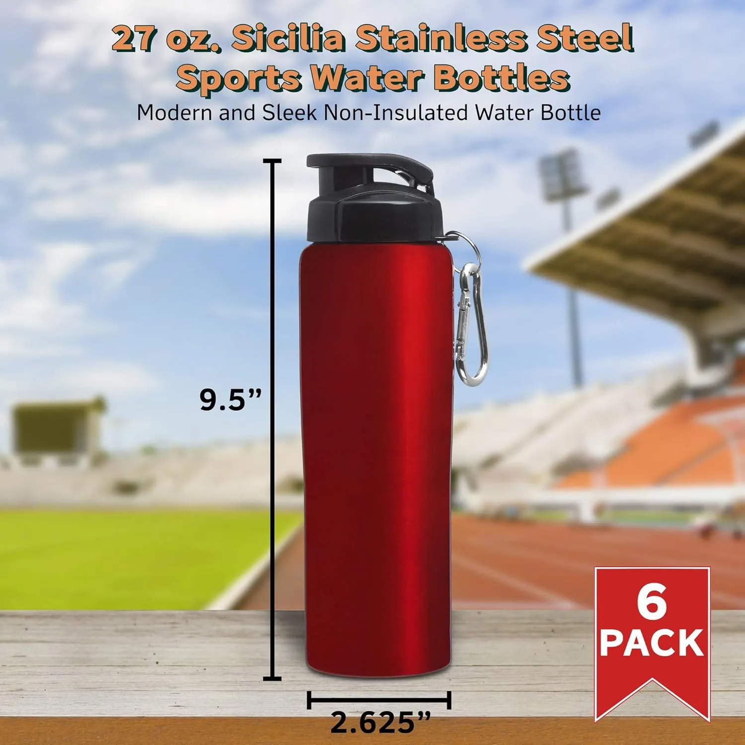 oz. Set of 6, responsible Bulk Pack - Non Insulated, Great for Gym, Hiking, Cycling, School - Red DISCOUNT PROMOS Sicilia Stainless Steel Sports Bottles 27 