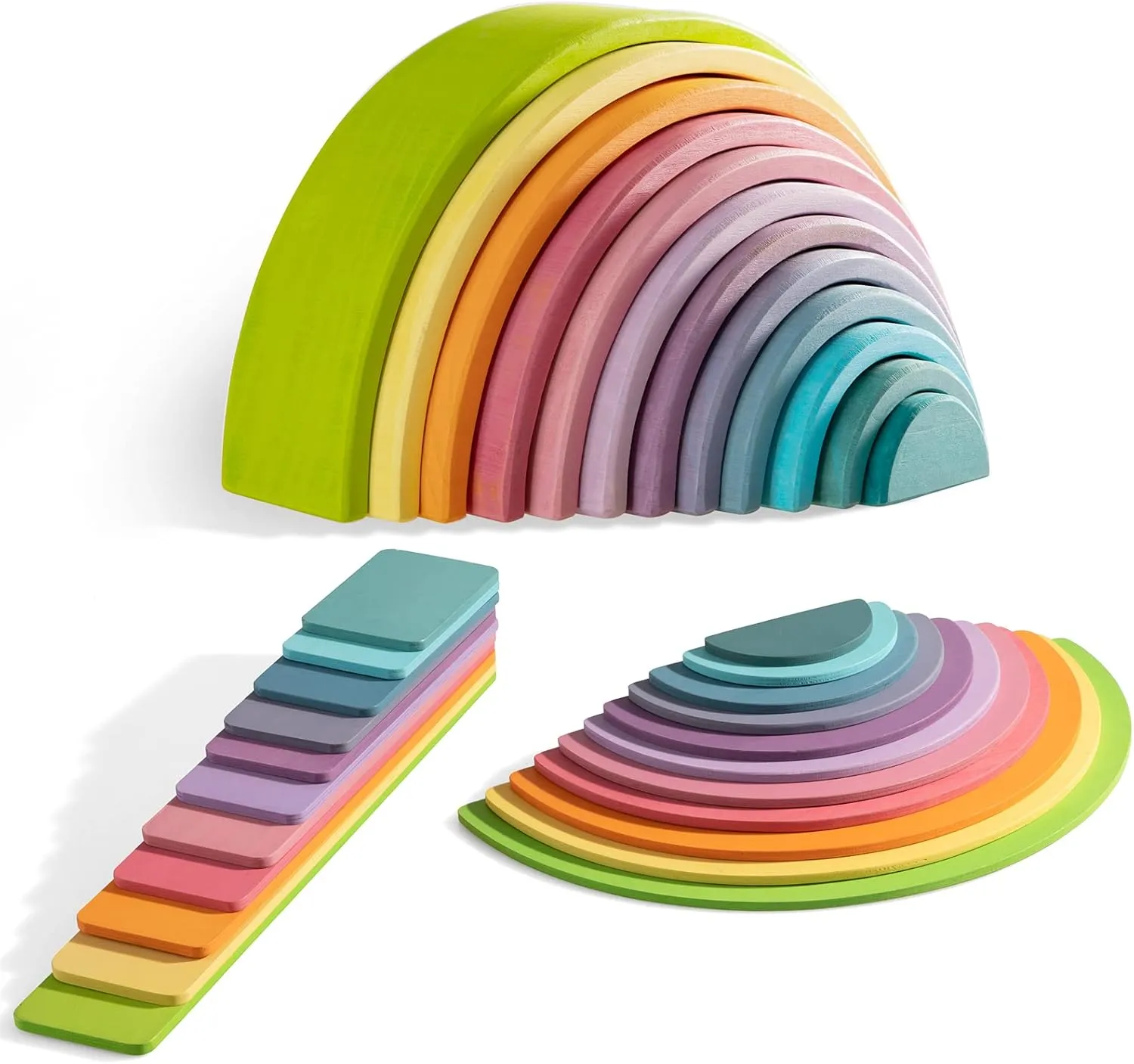 Pack$ 12 Pieces$ Ages 3  Wooden Rainbow Stacker crown dynamic Set - Pastel Rainbow-3 