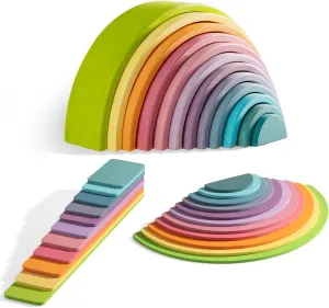Pack$ 12 Pieces$ Ages 3  Wooden Rainbow Stacker crown dynamic Set - Pastel Rainbow-3 