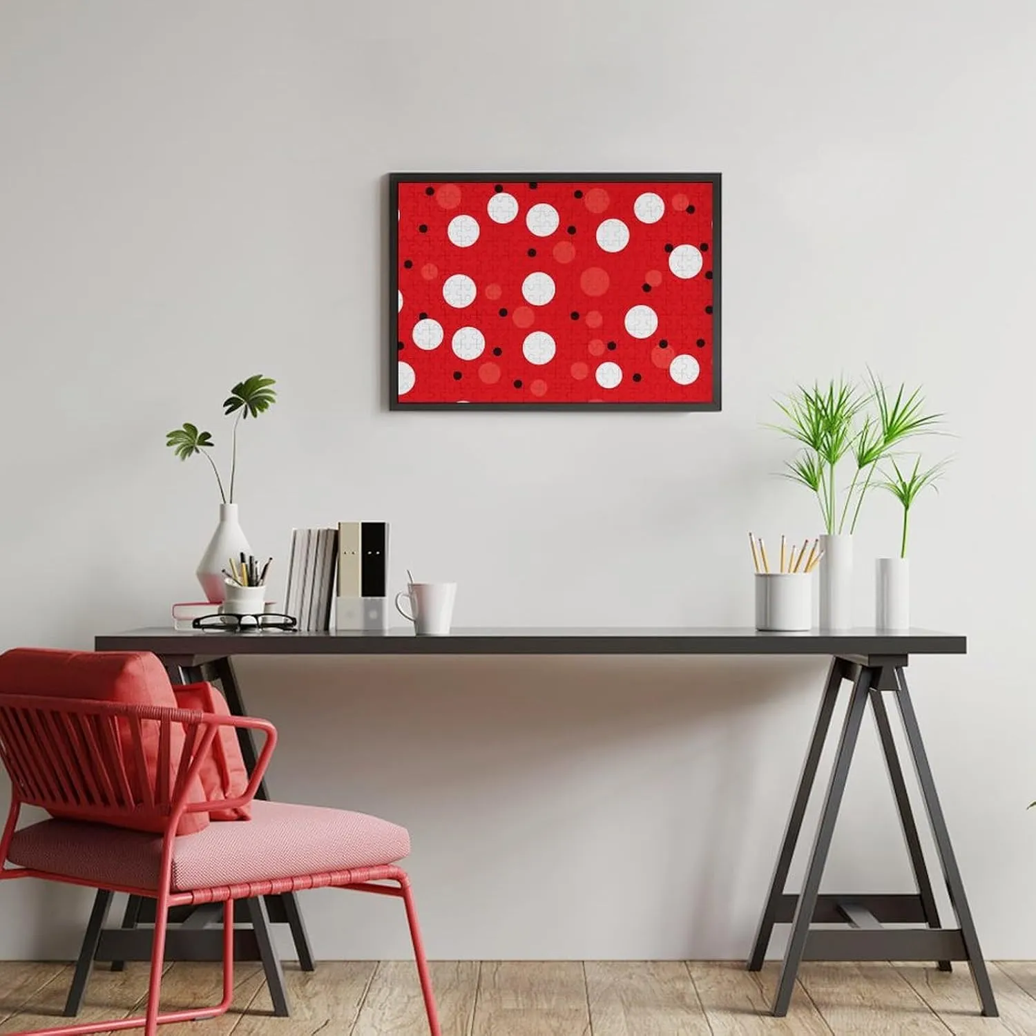 page gourd Friend Creative Gift Toys Red White Polka Dot Wooden Puzzles for Adults 300 PCS Unique Shape Puzzles Wall Art Home Decor for Puzzle Lovers, Family, 