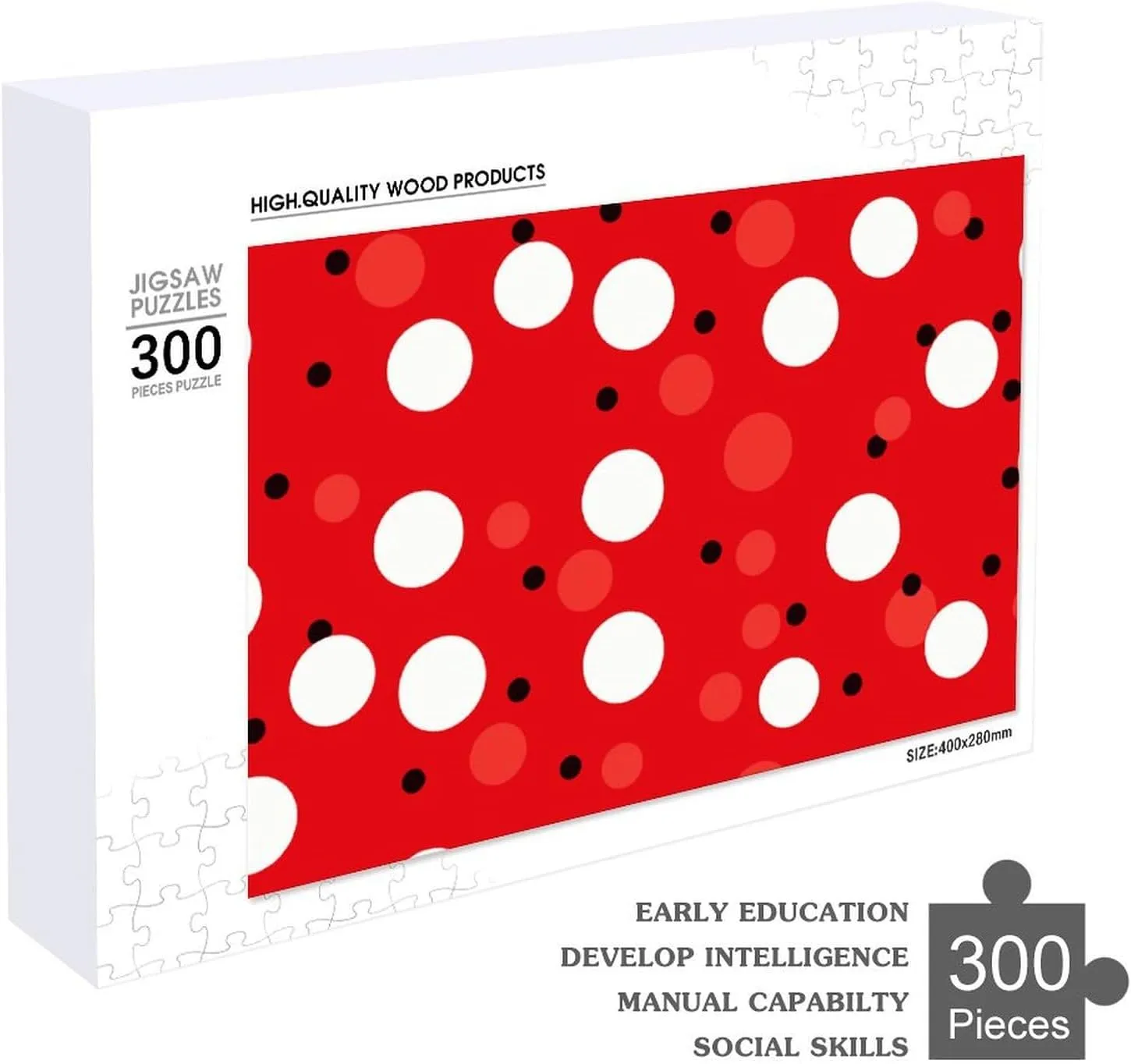 page gourd Friend Creative Gift Toys Red White Polka Dot Wooden Puzzles for Adults 300 PCS Unique Shape Puzzles Wall Art Home Decor for Puzzle Lovers, Family, 