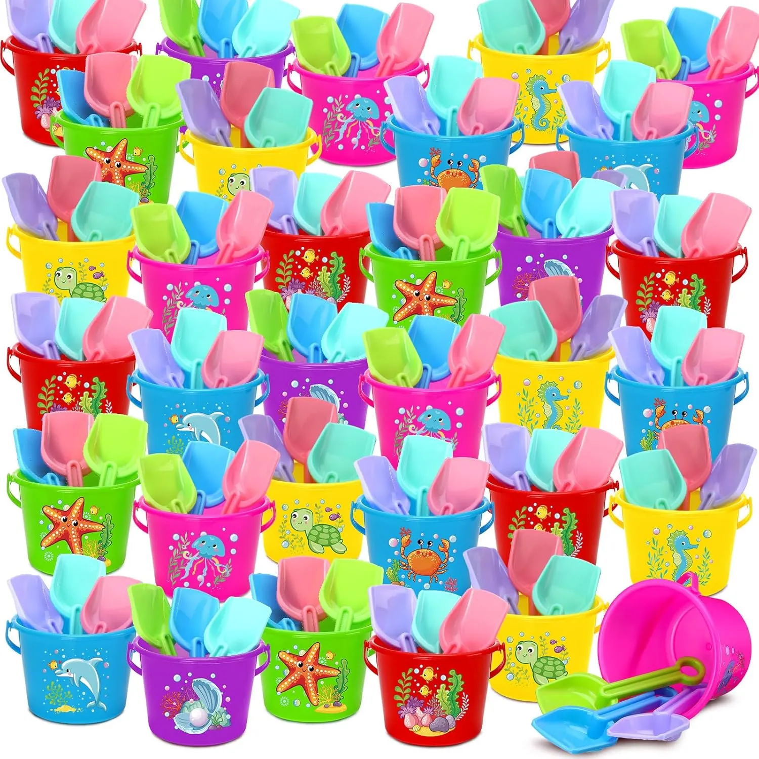 Pails Sand Buckets and Sand Shovels Set with 48 Pcs Beach Pails Buckets 48 Pcs Shovels Toys(Ocean Animals) bud comment Jerify 96 Pcs 6.3 Inch Plastic Beach 