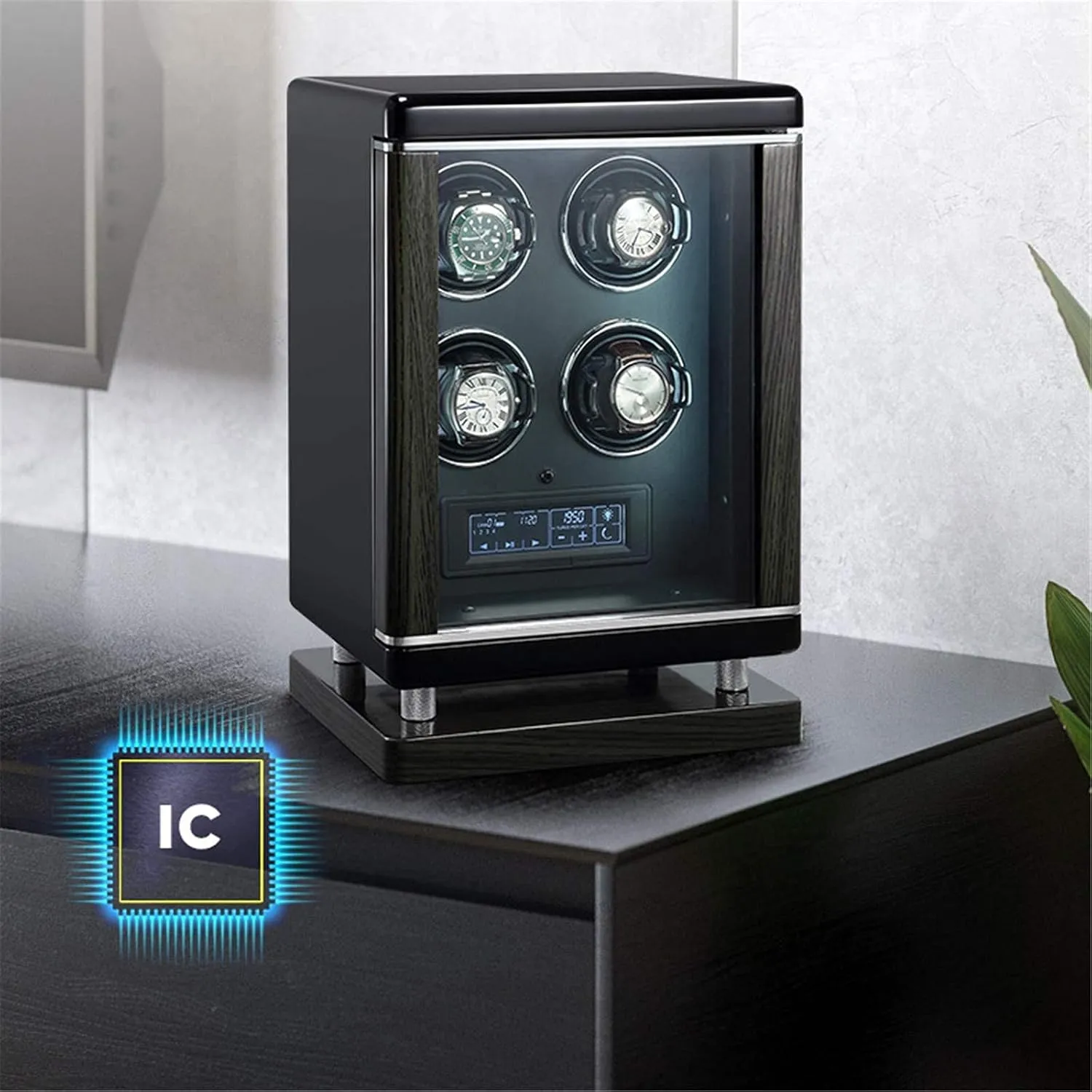 Panel with Remote Control Blue LED Light 6 Available Modes Storage Box (8 epitope) Watch Winder Watch Winder Watch Winder with Super Quiet Motor Smart Fingerprint soothe caterpillar horticultural Unlock LCD with Touch 