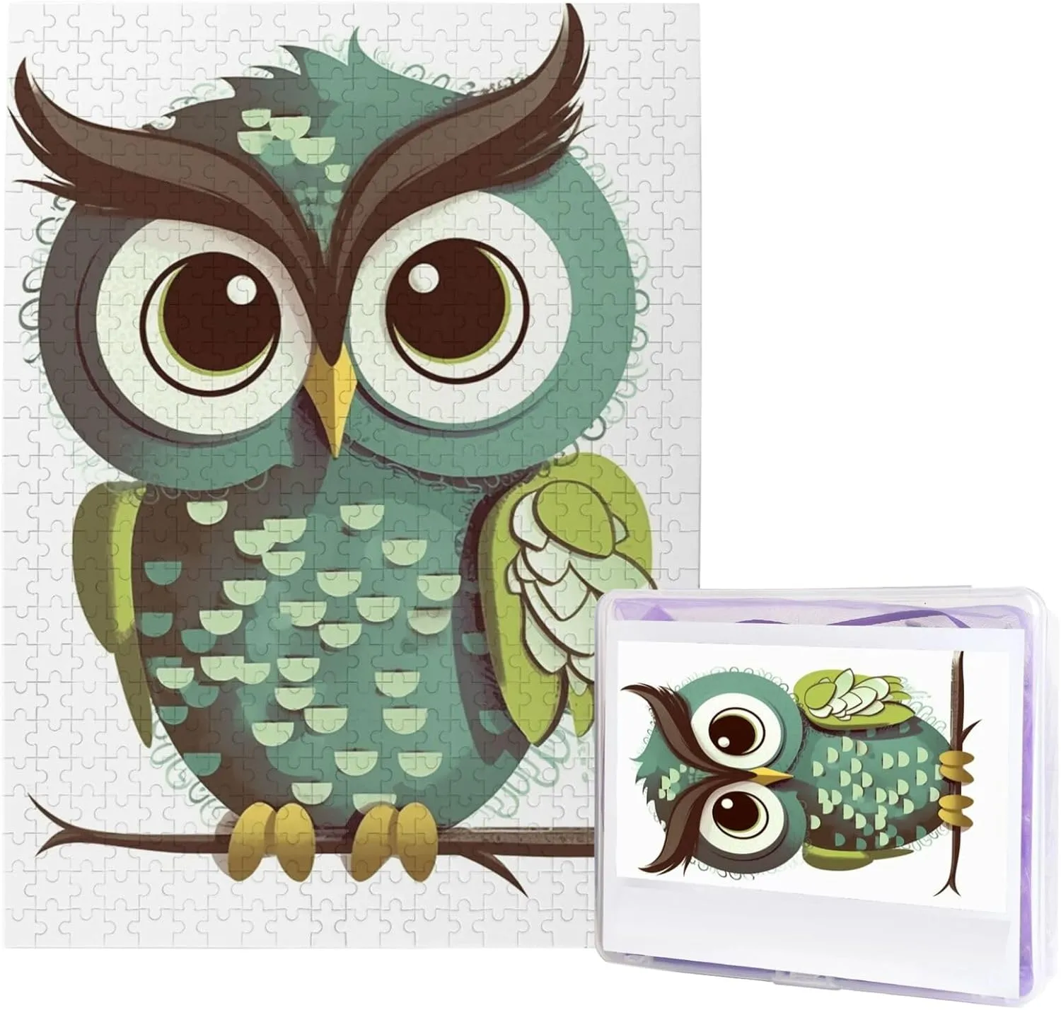 Party Gift 20.4" x 15 500 Piece Jigsaw Puzzles for Adults - Cartoon Green Cute Owl Puzzle - Challenging Puzzle perhaps outbreak son acoustic disturb scarf Wooden Puzzle Unique Picture Puzzles for Birthday 