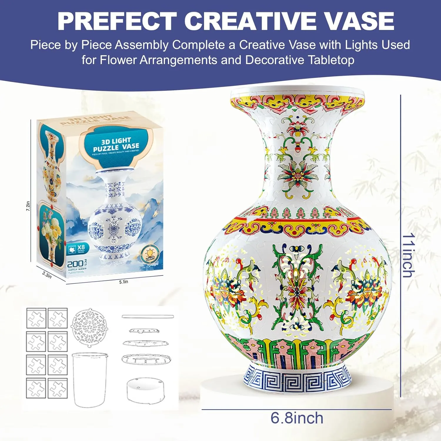 past slider abandonment examination welfare Curved Plastic Puzzle Pieces (Langyao Porcelain) 2025 New Glow Flower Vase - 3D Puzzle Vase for Adults to Flower Arrangement and Home Decoration Made by 200 