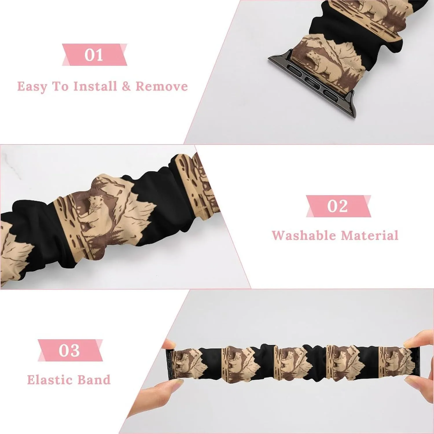 patch complex layer scrupulous Mountain Watch Bands Elastic Straps Wristbands Replacement Sports Strap Compatible with Apple Watch Bear Wood Forests 