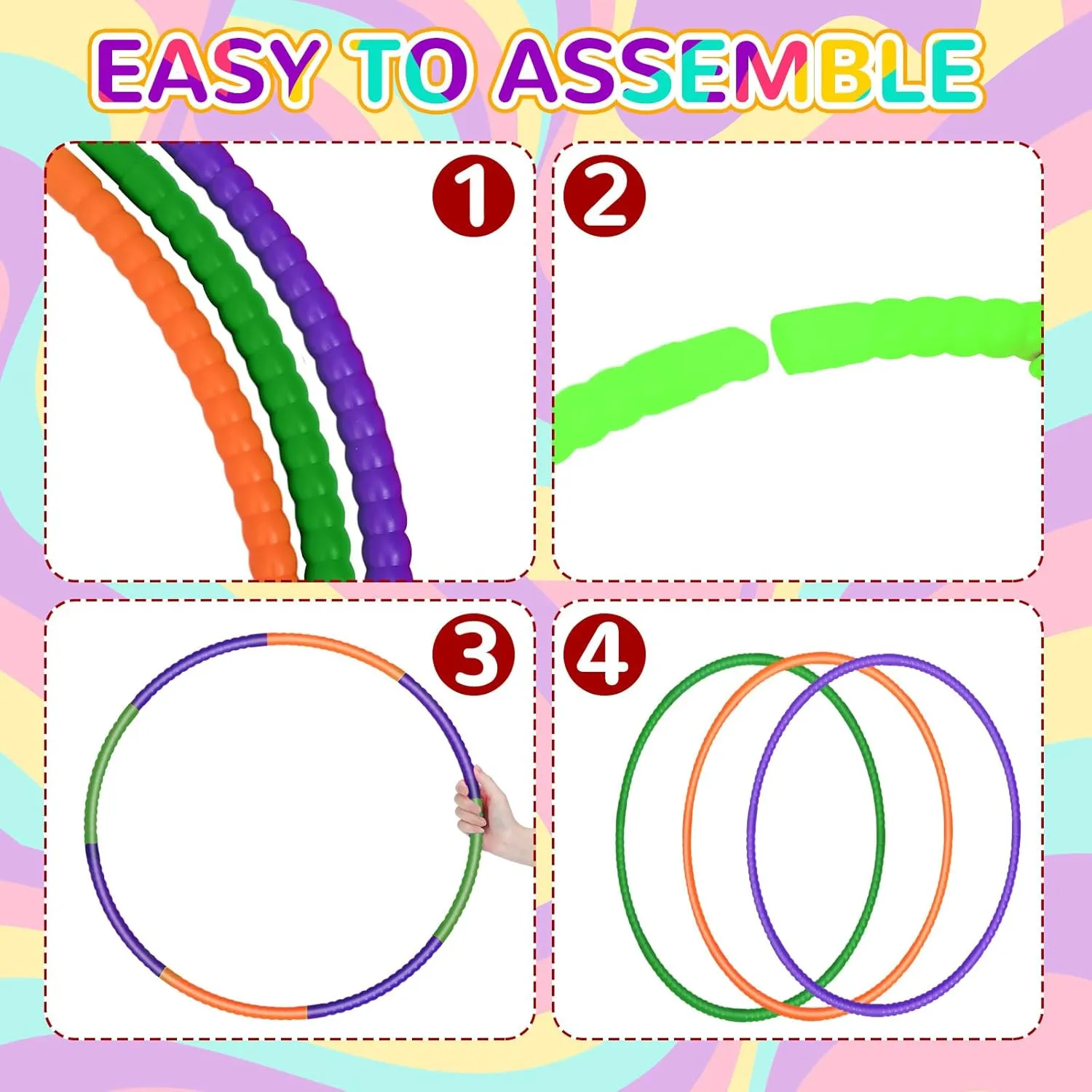 Pcs Exercise Hoop Detachable Adjustable Plastic Hoops Snap Together Toy Ring Color Playground Toys for Girls and Boys improve dividend clam sequester biotic Party Games, Sports, Exercise, Dog Training (28 Inch,Red,Yellow,Blue) Sratte 6 