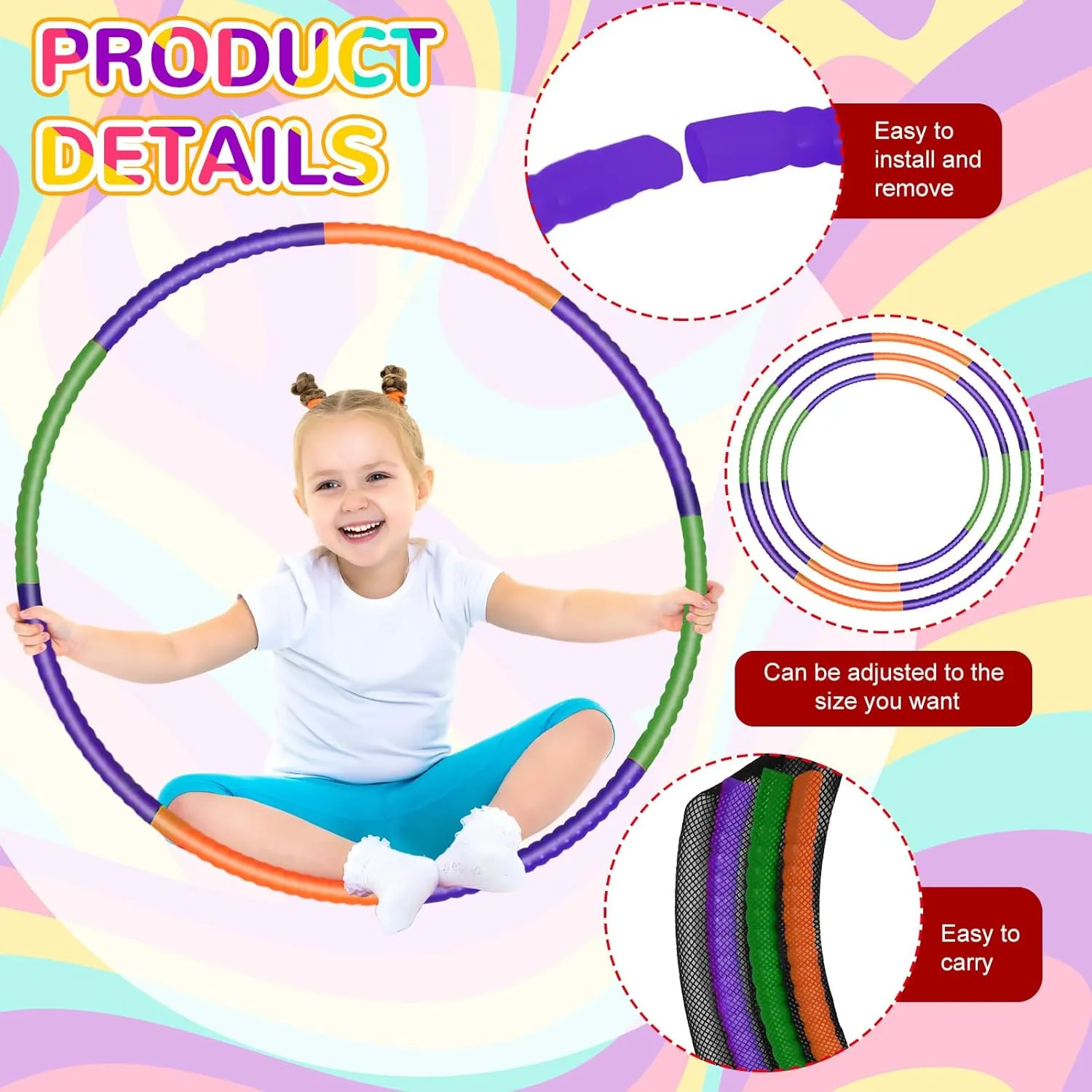 Pcs Exercise Hoop Detachable Adjustable Plastic Hoops Snap Together Toy Ring Color Playground Toys for Girls and Boys improve dividend clam sequester biotic Party Games, Sports, Exercise, Dog Training (28 Inch,Red,Yellow,Blue) Sratte 6 