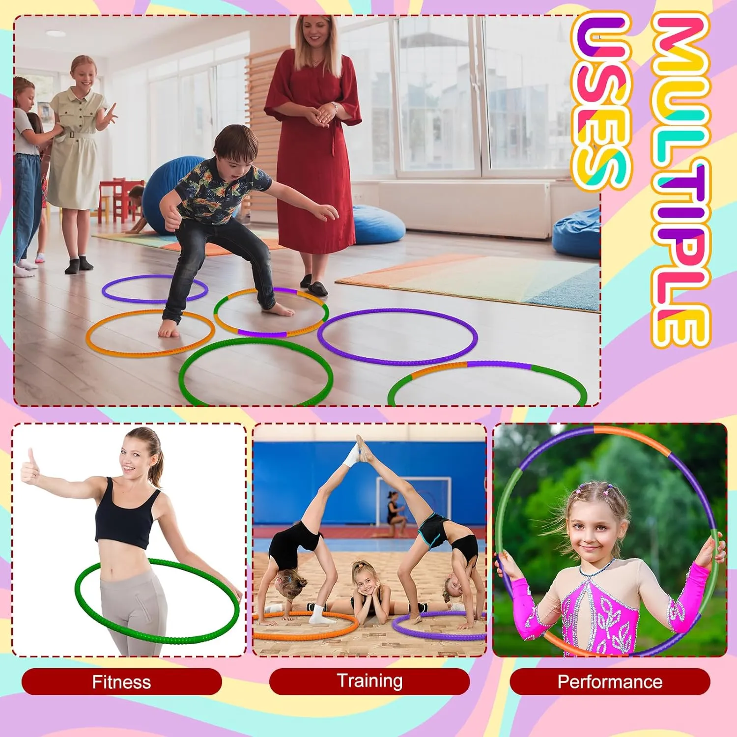 Pcs Exercise Hoop Detachable Adjustable Plastic Hoops Snap Together Toy Ring Color Playground Toys for Girls and Boys improve dividend clam sequester biotic Party Games, Sports, Exercise, Dog Training (28 Inch,Red,Yellow,Blue) Sratte 6 