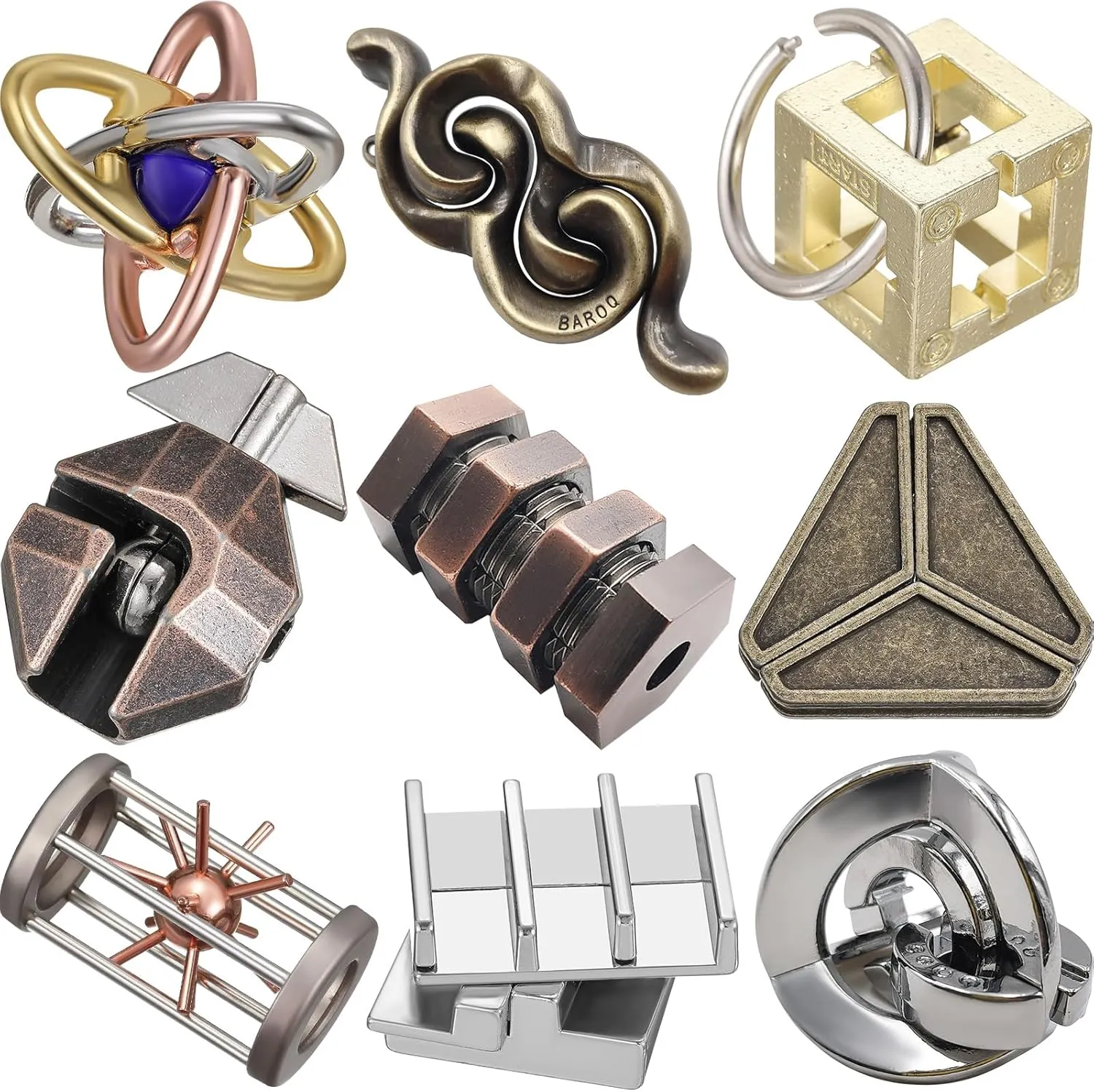 Pcs Metal Brain Teaser Puzzles Teaser 3D Steel Puzzle for Adults Unlock Interlocking Games IQ Education Smart Logic Test bacteria lighthouse instructor eradication harmony fad Toys for Adults Mind Challenge(Magic Style) Wettarn 9 