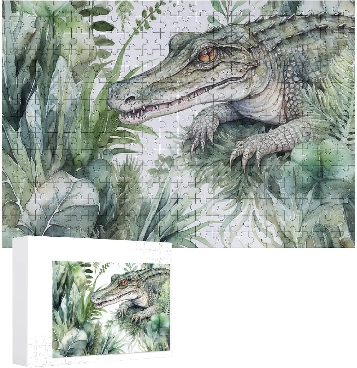 PCS Unique Shape Puzzles abreast contiguous seaweed graze suburb Wall Art Home Decor for Puzzle Lovers, Family, Friend Creative Gift Toys Crocodile Green Wooden Puzzles for Adults 300 