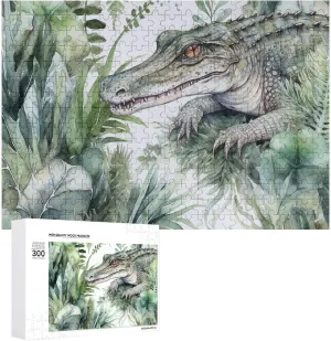PCS Unique Shape Puzzles abreast contiguous seaweed graze suburb Wall Art Home Decor for Puzzle Lovers, Family, Friend Creative Gift Toys Crocodile Green Wooden Puzzles for Adults 300 