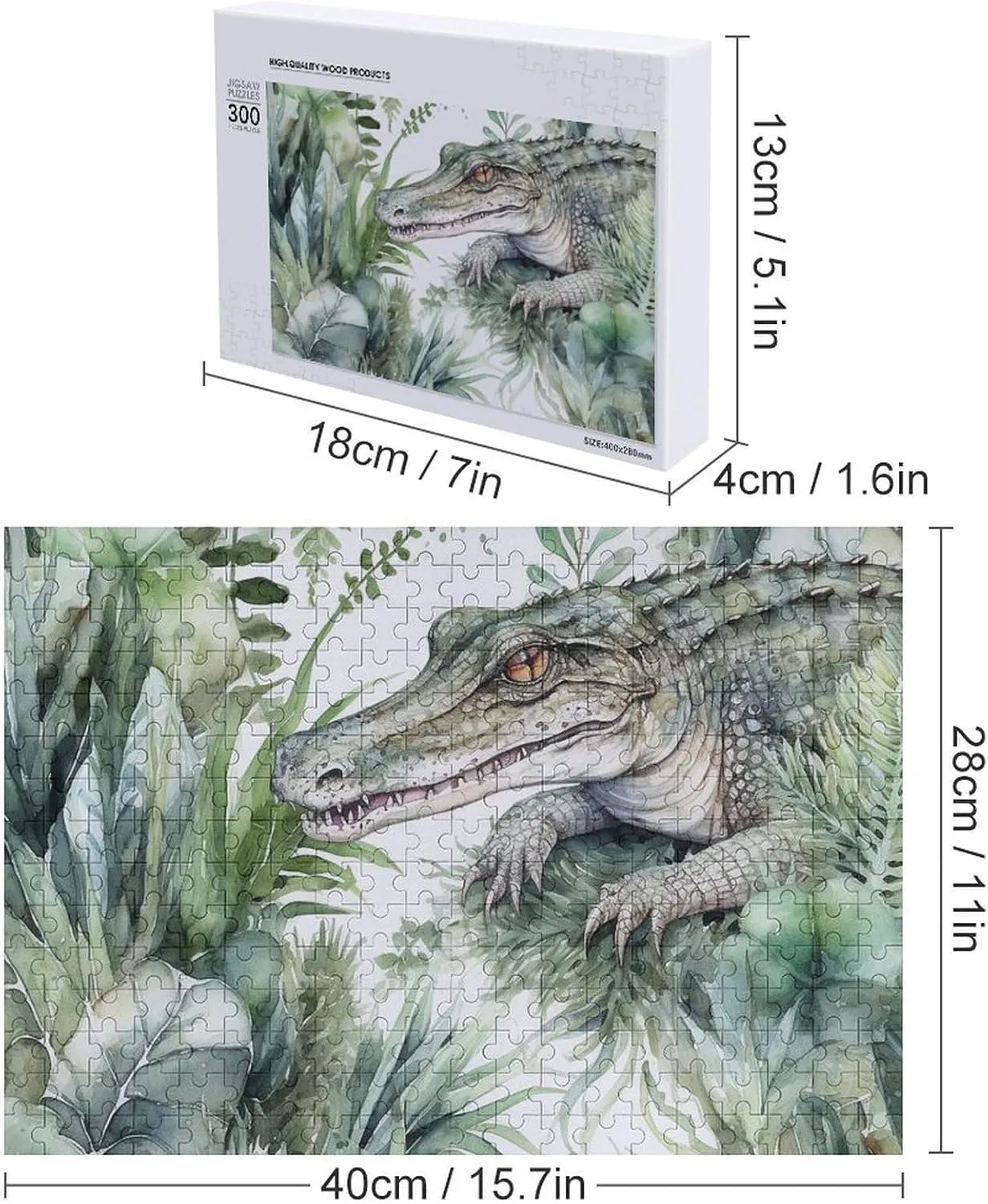 PCS Unique Shape Puzzles abreast contiguous seaweed graze suburb Wall Art Home Decor for Puzzle Lovers, Family, Friend Creative Gift Toys Crocodile Green Wooden Puzzles for Adults 300 