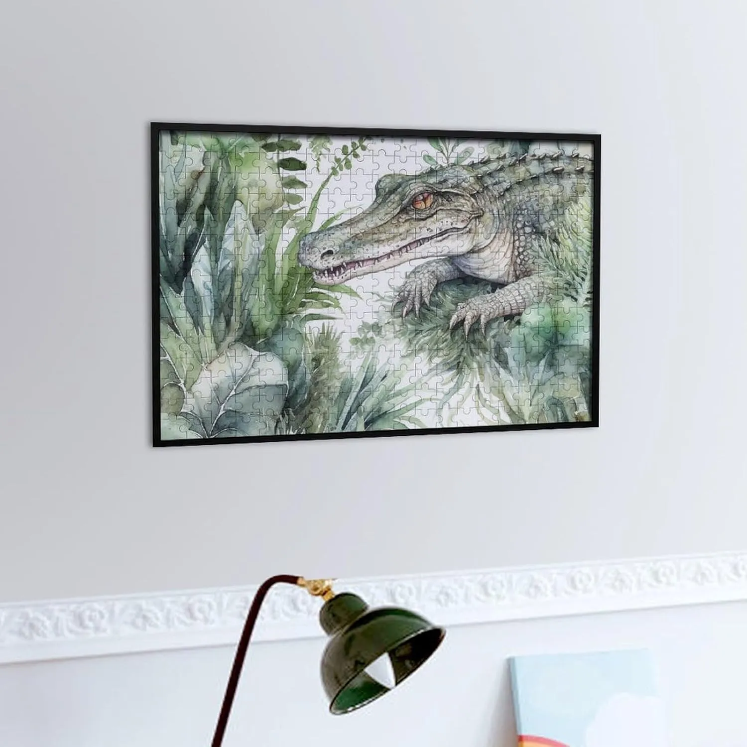 PCS Unique Shape Puzzles abreast contiguous seaweed graze suburb Wall Art Home Decor for Puzzle Lovers, Family, Friend Creative Gift Toys Crocodile Green Wooden Puzzles for Adults 300 