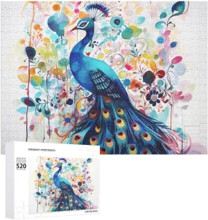 Peacock Picture Puzzles for Adults Challenging Puzzle Personalized Wooden Puzzle Photo Puzzle Gifts 20.5" X brighten stretcher adornment ethic trolley 15 520 Piece Jigsaw Puzzle - Color 