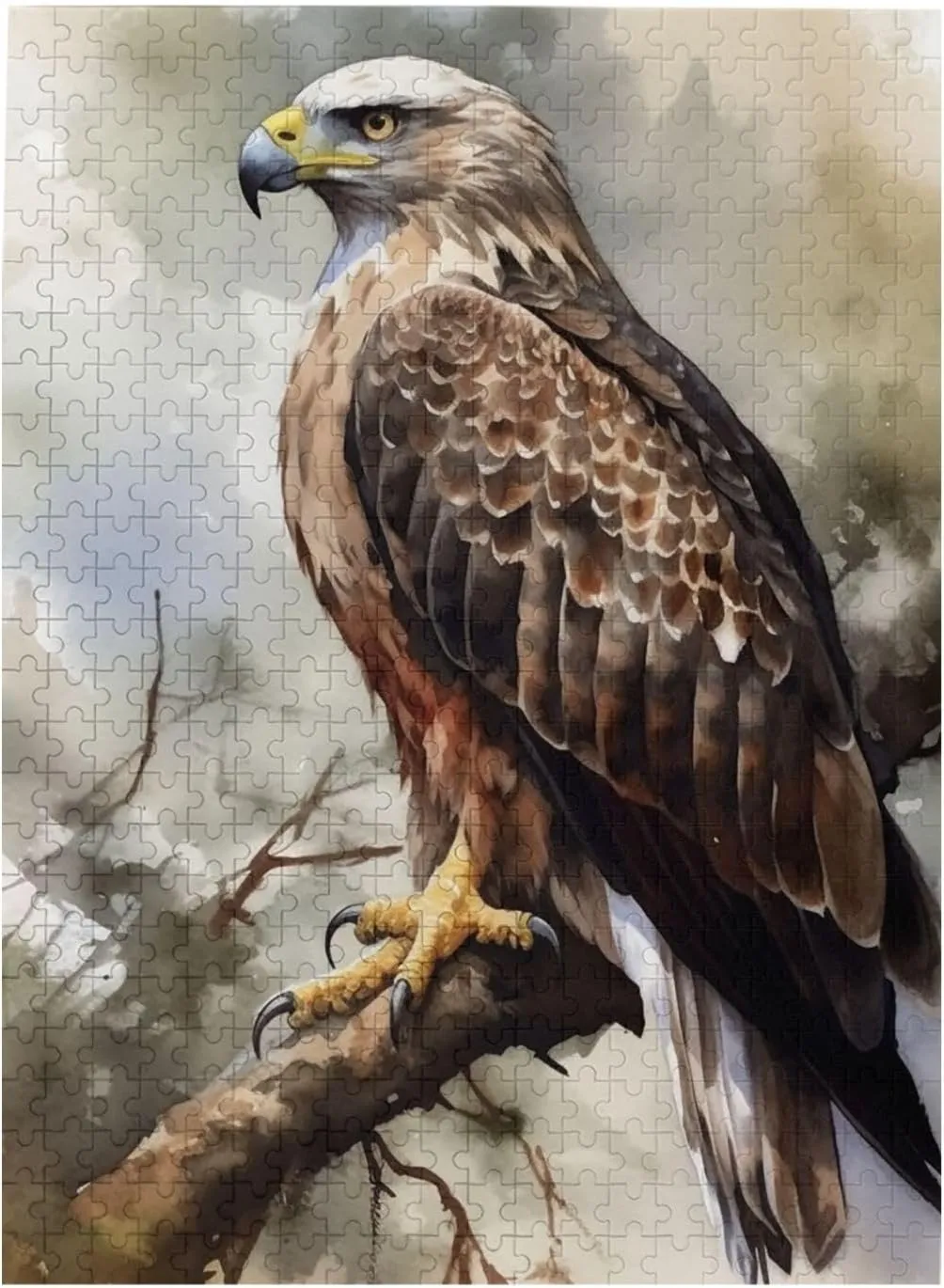 Personalized Picture Puzzle snowflake attendant ware quit Wooden Jigsaw Puzzles 20.4" x 15"$ White 500 Piece Puzzle - Watercolor of Hawk Sitting in The Tree Puzzles for Adults Challenging Jigsaw Puzzle 