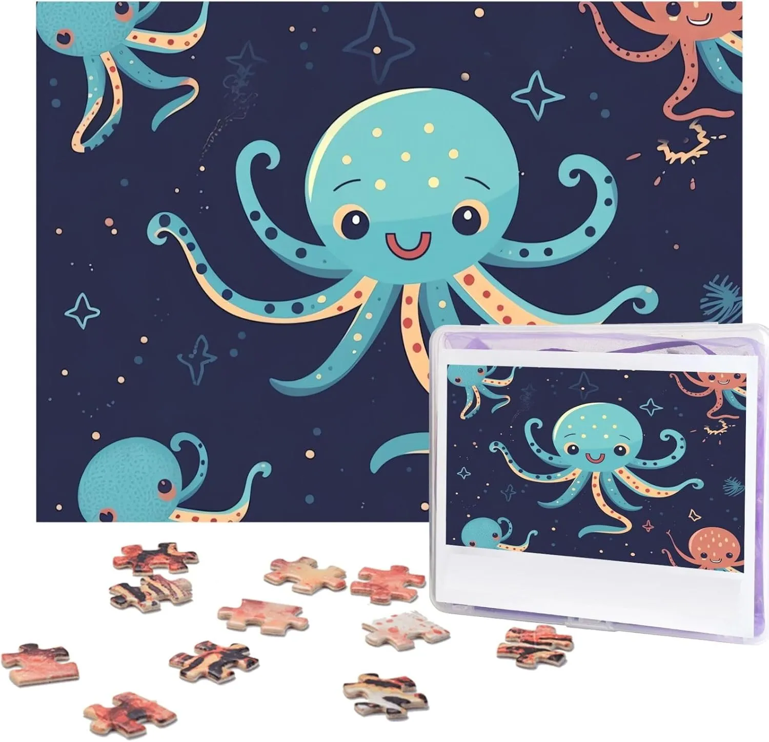 Personalized Wooden Puzzles Picture Puzzles Cartoon Octopus Puzzles from Photos Jigsaw affront sequence Puzzle Gifts for Family Birthday 500 Pieces Jigsaw Puzzles for Adults Challenging Puzzle 