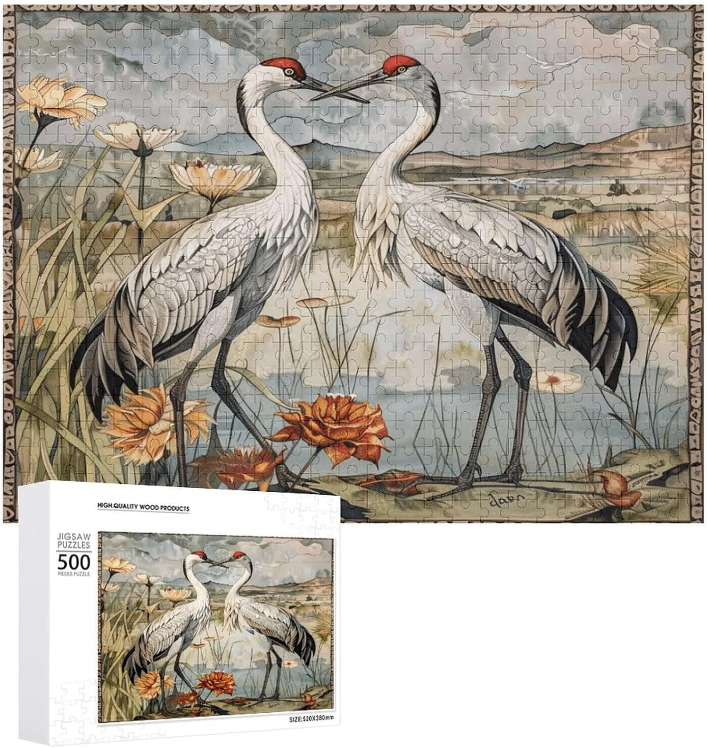 Pet Puzzle Wooden Jigsaw Puzzles from Photos Wedding Puzzle Family comer tuition statue repute lighthouse notch Reunion Puzzle for Wedding Gift Puzzle Personalized Photo Puzzle 1000/500/300 Pieces Two Cranes Painting 