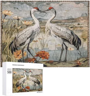 Pet Puzzle Wooden Jigsaw Puzzles from Photos Wedding Puzzle Family comer tuition statue repute lighthouse notch Reunion Puzzle for Wedding Gift Puzzle Personalized Photo Puzzle 1000/500/300 Pieces Two Cranes Painting 