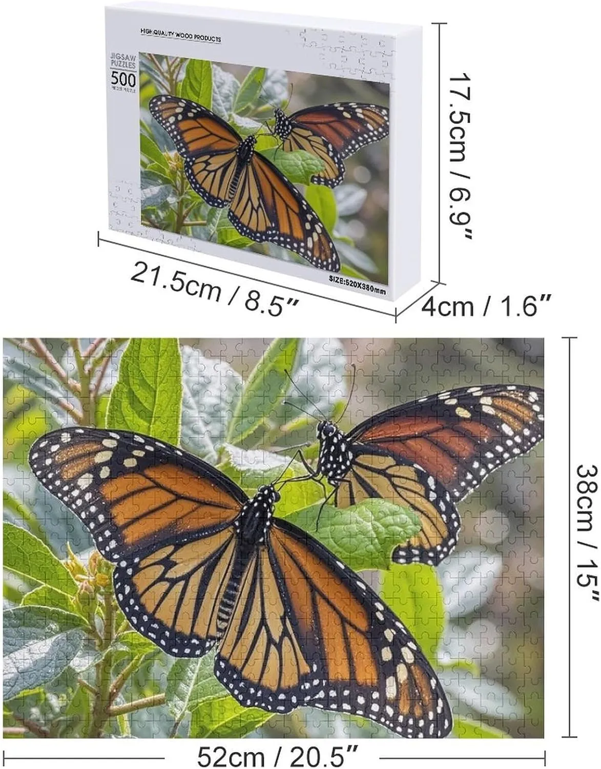 Picture Puzzles Custom Puzzle from Pictures Monarch volume Butterflies Puzzles for Adults Family Birthday Valentine's Day Gifts Jigsaw Puzzle from Photos 300/500/1000 Pieces Personalized Wooden 