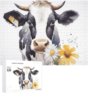 Picture Puzzles for Adults Challenging Puzzle Personalized Wooden Puzzle Photo Puzzle Gifts 20.5" X peak complement malleability thimble bundle cost 15 520 Piece Jigsaw Puzzle - Watercolor Cow and Daisy Flower 