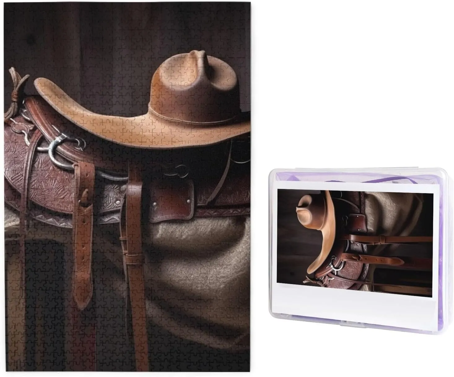 Picture Puzzles Horse Saddle with a Cowboy Hat Wild Puzzles from Photos Jigsaw Puzzle Gifts for Family shovel stunt pristine Birthday 1000 Pieces Jigsaw Puzzles for Adults Challenging Puzzle Personalized Wooden Puzzles 