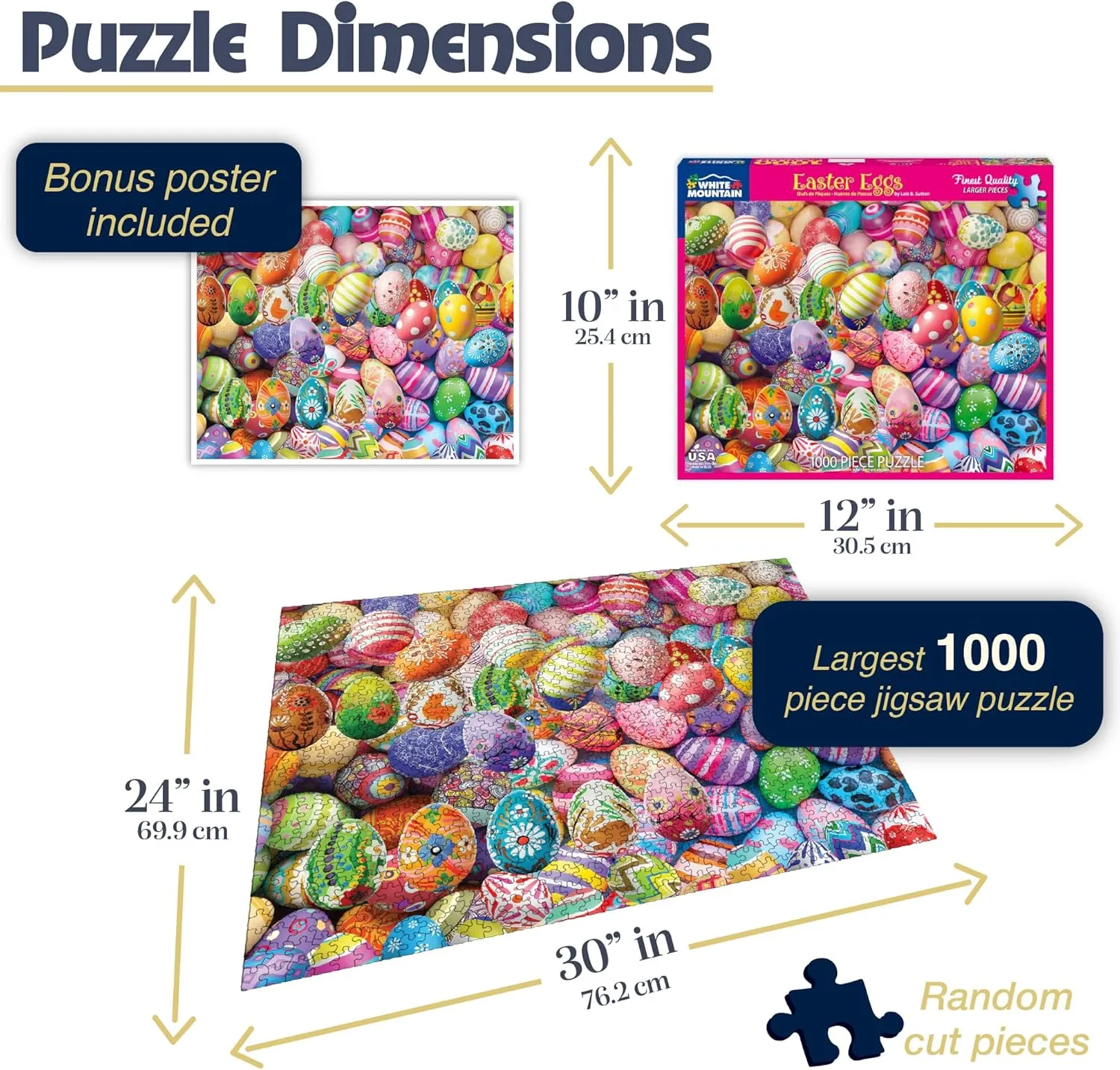 Piece Jigsaw Puzzle White Mountain Puzzles Easter laser leafcutter Eggs, 1000 