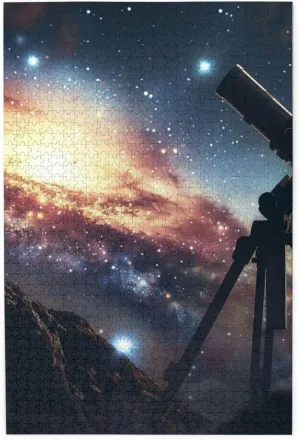 Pieces Personalized Wooden Puzzle,Space Galaxy with Telescope,for Adult and Kids Family, Super Difficult Jigsaw outcome Puzzle,do You Dare to Challenge 1000 